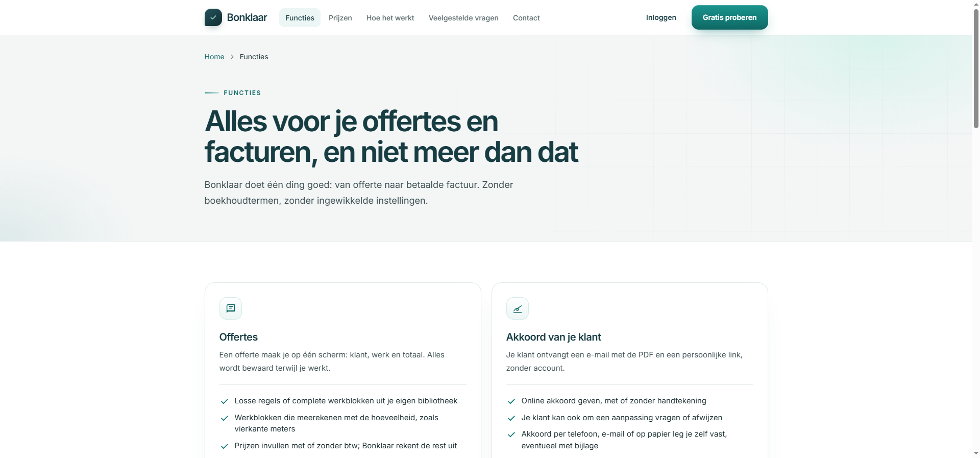 Bonklaar overzicht van offerte- en facturatiefuncties